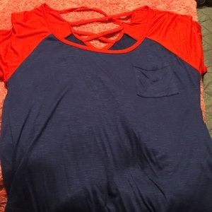 red sleeved top
